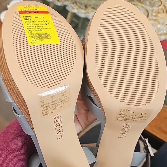 Lauren Ralph Lauren Gray Strappy Block Heels - Picture 10 of 12